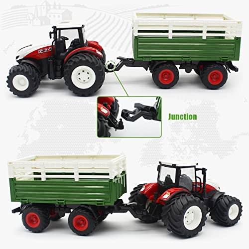 Tractor RC con Remolque, Fisca 2.4G 1:24, vehículo de construcción teledirigido Altamente simulado, Tractor RC con luz y Sonido