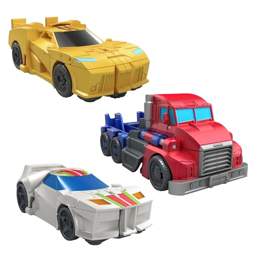 Transformers Figuras - Cambiadores de 1 Paso con Giro - Pack de 3 Figuras - Figuras de Wheeljack, Bumblebee y Optimus Prime de 10 cm