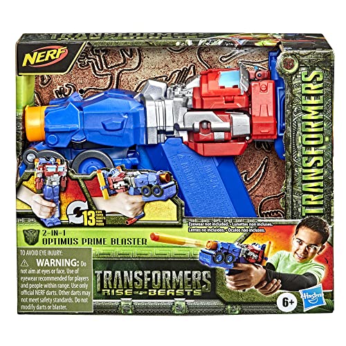 Transformers Juguete Rise of The Beasts Movie 2 en 1 Optimus Prime Blaster alimentado por Nerf para edades de 6 años en adelante, 7 pulgadas