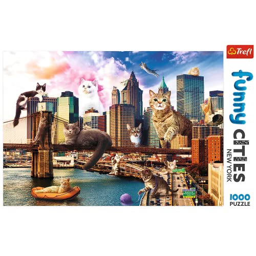 Trefl- Katzen in New 1000 Piezas, Ciudad Graciosa, Adultos y niños a Partir de 12 años Puzzle, Color Gatos en Nueva York, teile