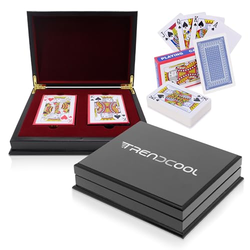Trendcool Cartas Poker. Baraja Poker Juego de Mesa con Caja Madera. Baraja de Cartas Poker Impermeable. Baraja Poker (DOB + Box)