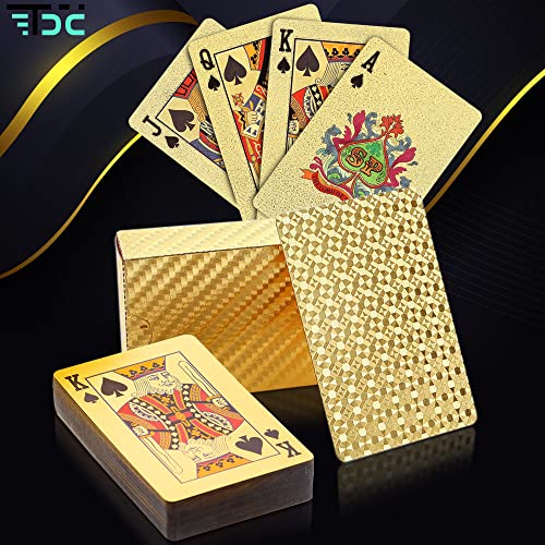 Trendcool Cartas Poker. Baraja Poker Juego de Mesa con Caja Madera. Baraja de Cartas Poker Impermeable. Baraja Poker Doradas, Oro. (Gold+Box)