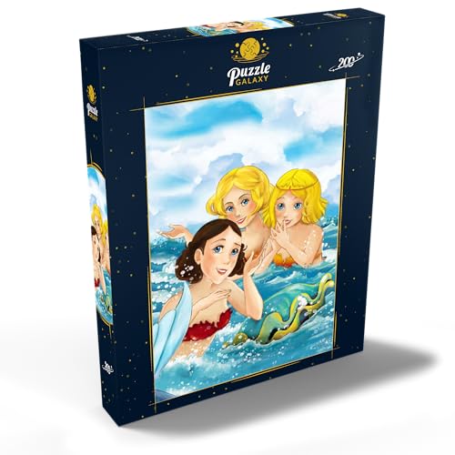 Tres Sirenas Nadando con Una Gran Concha - Ilustración para Niños - Premium 200 Piezas Puzzles - Colección Especial MyPuzzle de Puzzle Galaxy