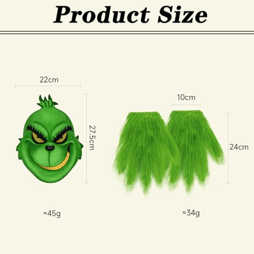 TrukD Monstruo de pelo verde Disfraz de máscara del Grinch con piel peluda verde para Navidad Cosplay de Disfraces