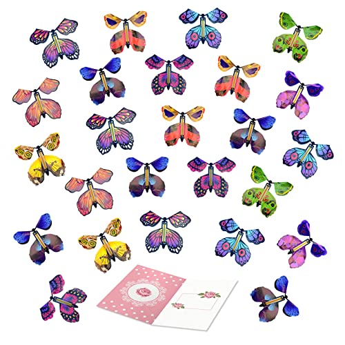 TSHAOUN 25 Piezas Mariposa Voladora mágicas, Regalo Sorpresa de Mariposa Flying Butterfly, Tarjeta Mágica Mariposas Magic para Regalos de Cumpleaños, Accesorios de Rendimiento (Color Aleatorio)