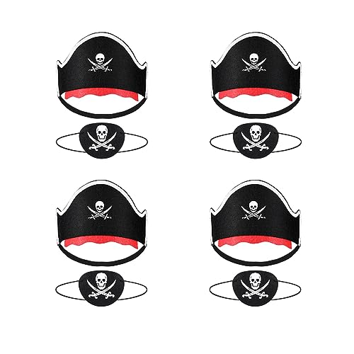 TSUWNO Kit de Accesorios para Disfraz de Pirata de Niños: Incluye 4 Sombreros y 4 Parches para los ojos. Ideal para la Fiesta de Cumpleaños o Infantil. ¡Listo para navegar en los mares!