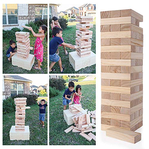 TUAHOO Juegos al aire libre y de jardín Torre gigante de madera volteando bloques de madera para apilar juegos para niños adultos familias diversión (2 pies a 4 pies)