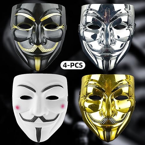Tuofang 4 Piezas Máscaras V para Vendetta Máscara de Hacker para Halloween Cosplay Mascara Disfraz para Adultos Niños Careta de Halloween