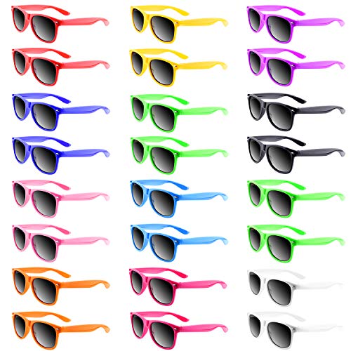 TUPARKA Paquete de 24 gafas de sol de colores neón Favores de fiesta Bolsas de regalo Juguetes a granel para fiestas en la piscina, 11 colores diferentes