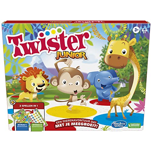 Twister Junior Animal Adventures, 2 Juegos en 1, Juego de Fiesta para 2-4 Jugadores (versión Holandesa)