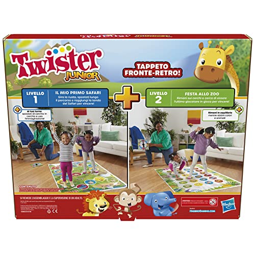 Twister Junior - Juego de enlatado Hasbro Gaming - Alfombrilla de Juego a Doble Cara, 2 Juegos en 1, Juego de Fiesta para niños y niñas