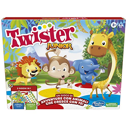 Twister Junior - Juego de enlatado Hasbro Gaming - Alfombrilla de Juego a Doble Cara, 2 Juegos en 1, Juego de Fiesta para niños y niñas