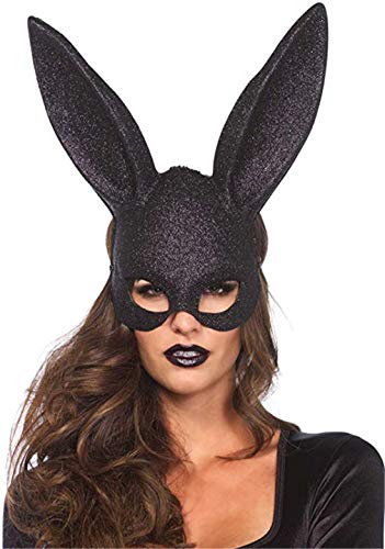 Ulalaza Disfraz de máscara de conejito para mujer Media máscara de conejo negro para Halloween Accesorio de mascarada de Pascua
