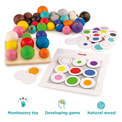 Ulanik Bolas en el Tablero Juguete Montessori Juego de Clasificación de Madera 36 Bolas 25-35 mm Edad 3+ Clasificación y Conteo de Colores Educación Preescolar