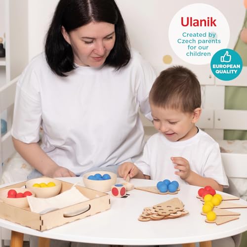 Ulanik Sweet Counting Montessori Toy Juego Clasificador de Madera 30 Bolas 25 mm Edad 1+ Clasificación y Conteo de Colores Educación de Aprendizaje Preescolar