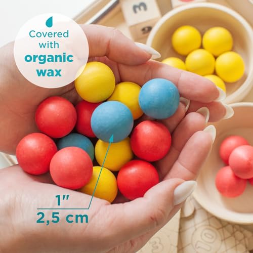 Ulanik Sweet Counting Montessori Toy Juego Clasificador de Madera 30 Bolas 25 mm Edad 1+ Clasificación y Conteo de Colores Educación de Aprendizaje Preescolar