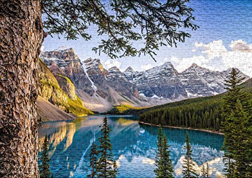 Ulmer Puzzleschmiede - Puzzle Lago Moraine - Puzzle de 1000 Piezas - El Panorama montañoso de Canadá en el Espejo del Lago Glaciar Azul