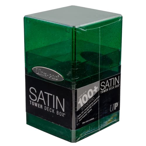 Ultra PRO - Satin Tower 100+ Standard Size Card Deck Box (Green Glitter) - Protect Your Gaming Cards, Sports Cards or Collectible Cards In Ultra Pro's Stylish Glitter Deck Box