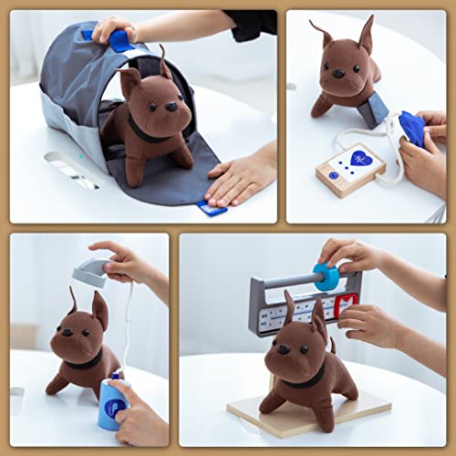 UMU® Veterinario juego para niños de madera con modelo de perro, estetoscopio, monitor de presión arterial y mucho más. Juguetes veterinarios para juego de rol, 4, 5 años de edad niñas y niños
