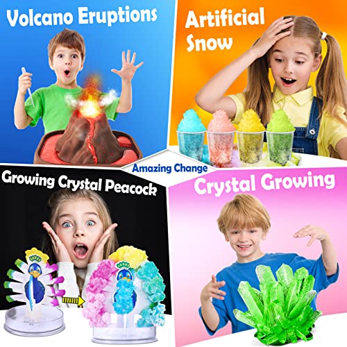 UNGLINGA 60+ Juego Experimentos 4-6-8-12 años, STEM Ciencia Educativos Con Juego de química, Cristal que crece, Volcán en erupción, Color mágico