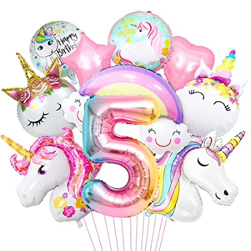 Unicornio Decoraciones Cumpleaños 5 Años, 3D Globos de Unicornio, Globos de Nube y Arcoíris, 5 Años Fiesta Cumpleaños Niñas, Suministros de Fiesta de Cumpleaños Unicornio