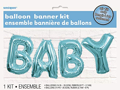 Unique-14 Blue Foil Balloon | Cute Letter Banner Kit de pancarta de globo de aluminio para baby shower, color azul, Talla única (53686)