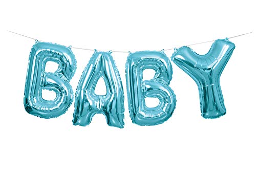 Unique-14 Blue Foil Balloon | Cute Letter Banner Kit de pancarta de globo de aluminio para baby shower, color azul, Talla única (53686)