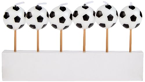 Unique-Soccer Balls Birthday Pick Candles | 6 Pcs. Paquete de 6 velas de cumpleaños con forma de balón de fútbol, color blanco, 6 count (71187)