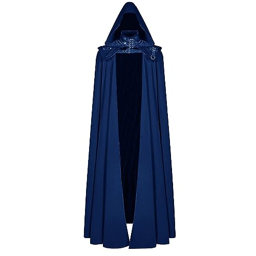 UnoSheng Capa con capucha y disfraz de estatua de caballero medieval para mujer, parejas largas, chaqueta de Halloween, juego de dos piezas Tifa Lockhart disfraz de cosplay (azul, L)