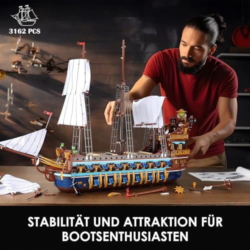 URGEAR Gran Set de Construcción de Barco Pirata - 3162 Piezas - Coleccionable Barco Vikingo para Adultos Hombres para Construir y Exhibir, Barco de la Flota Real Compatible con Lego