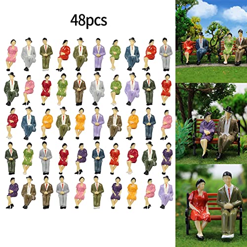 URPIZY 48 figuras pintadas, figuras de personas a escala 1:32 trenes modelo arquitectónicas pequeñas figuras de personas sentadas figuras modelo pista personas 1 pintado para escenas en miniatura