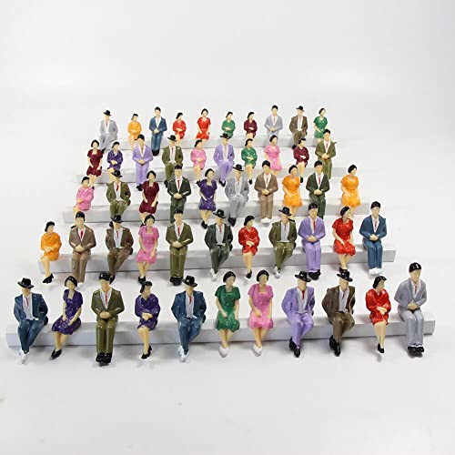 URPIZY 48 figuras pintadas, figuras de personas a escala 1:32 trenes modelo arquitectónicas pequeñas figuras de personas sentadas figuras modelo pista personas 1 pintado para escenas en miniatura
