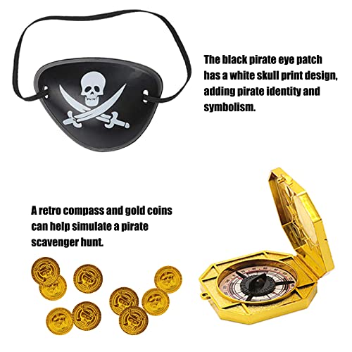 UYDF Accesorios para Disfraces de Piratas, Juego de Accesorios Disfraz Pirata, Set de Rol de Pirata, Bandana de Pirata, Aretes de Aro, Parche de Ojo, Collar, Brújula y Moneda para Halloween Cosplay