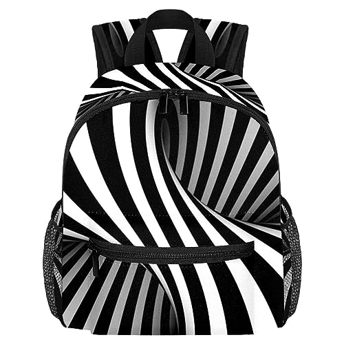 Vasarely Style - Mochila escolar con ilusión óptica en blanco y negro, Multicolor, 10x4x12 in