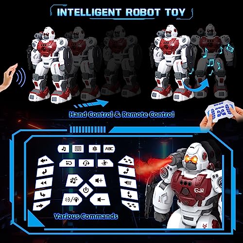 Vatos Robot Niños 3+ Años, Control Remoto Robot Juguete, 2.4GHz Gesture Control Programmable RC Robot with LED Spray Launcher Music Dance Walk Toy for Boys Girls Gift