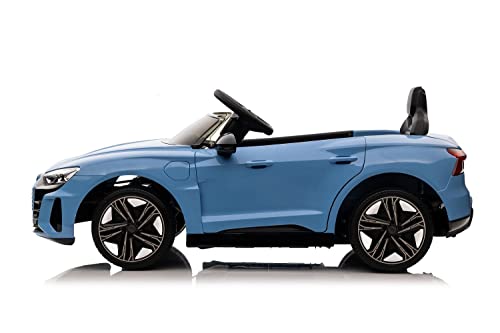 Vehículo infantil eléctrico Audi RS E-Tron – Licencia – Batería de 12 V7Ah y 4 motores – 2,4 GHz + MP3 + piel + EVA (azul)