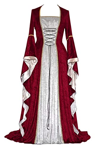 Vestido medieval para mujer con mangas trompeta, estilo medieval victoriano, vestido largo renacentista, gótico. Para carnaval, Halloween, fiestas de princesas, disfraz, rojo, M