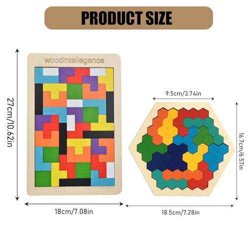 VIDSTW Puzzle Tetris de Madera 2 Piezas Juego de Rompecabezas de Madera con Diseño de Tangram Rompecabezas Madera Smart Games Puzzle de Madera para Todas Las Edades