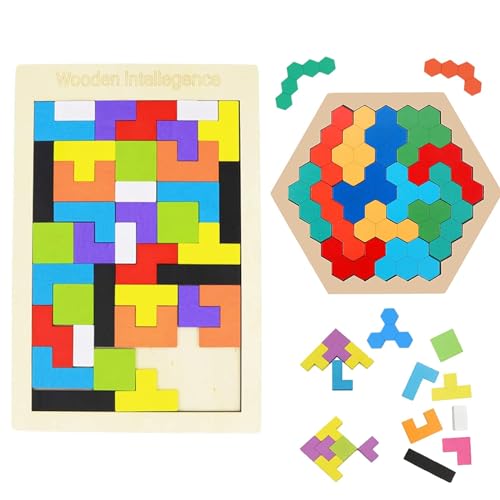 VIDSTW Puzzle Tetris de Madera 2 Piezas Juego de Rompecabezas de Madera con Diseño de Tangram Rompecabezas Madera Smart Games Puzzle de Madera para Todas Las Edades