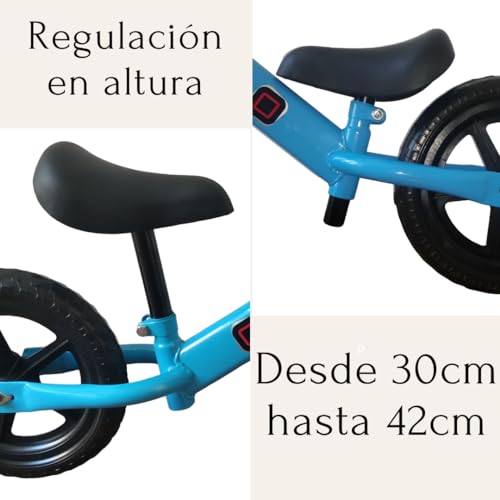 VILLMAR- Bicicleta sin Pedales para niños, 2,3,4,5 años, Bicicleta de Equilibrio, Bicicleta infantilil, Bicicleta de iniciación, Manillar y sillín Regulables en Altura, Ruedas 28 cm, Color Azul.