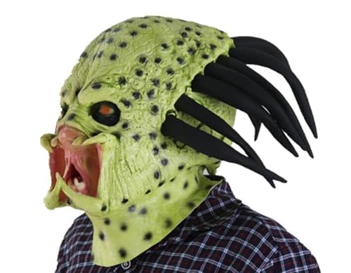 VineRy Cosplay Película Aliens Vs. Predator Máscara Cosplay Disfraz Acción Alien Perro Horror Full Face Látex Máscaras Halloween Party Props (Black)