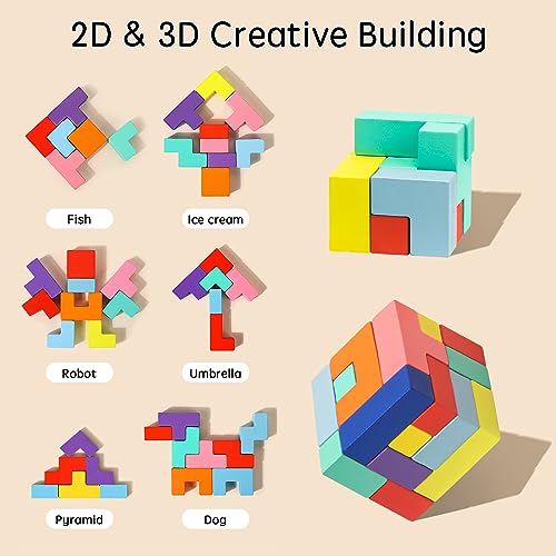 VORHOT Tetris Puzzle 3D Madera, Juego Rompecabezas con 30 Colorido Bloques Geométricos, Juguetes Montessori Niños 3 4 5 Años, Inteligencia Cerebro Jigsaw, Stem Educativo Regalo