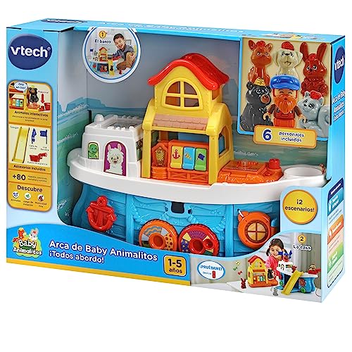 VTech - Arca de Baby animalitos Todos abordo, Juguete de arrastre, Playset interactivo para niños +1 año, Modo barco y modo casa, Versión ESP