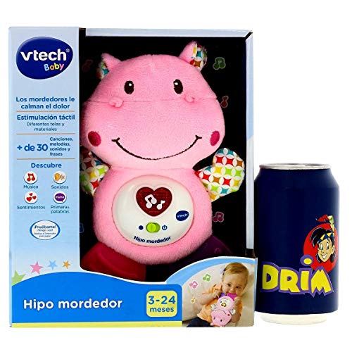VTech Hipo Mordedor Hipopótamo de peluche musical y sonajero que ayuda a calmar y aliviar a tu bebe con tiernas frases, canciones y melodías, color rosa (3480-502557) , color/modelo surtido