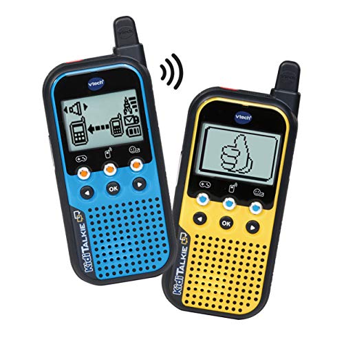 VTech - KidiTalkie 6 en 1, Walkie-Talkie para niños, Envía mensajes y Juega con una conexión segura, Color Azul-Amarillo, Versión ESP