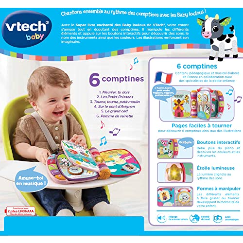 VTech - Super Libro Encantado Baby Loulous Rose, Libro Interactivo Bebé - 6 /36 Meses - Versión ES