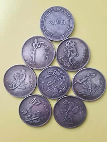 VTgclt Artesanías Antiguas Ocho Inmortales cruzando el mar Monedas conmemorativas núcleo de Hierro colección Plateada