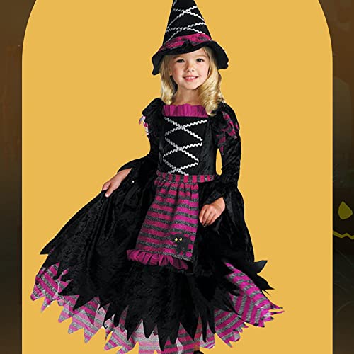 WAGLOS Disfraz de bruja para niños Suits Halloween-Cosplay Small Witch Slaying Ball Clothing Carnival Trajes de juego de la casa para niñas Hat + Long Rock + Broom Toy,2