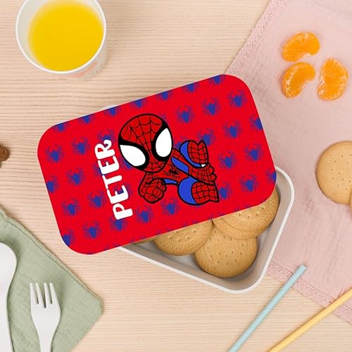 Wanapix | Fiambrera Personalizada Infantil | Lunch Box con Nombre | Caja Merienda Colegio/Guardería | Tupper infantill Almuerzo | Con Cubiertos | Sin BPA 1 Litro| Spider Hero