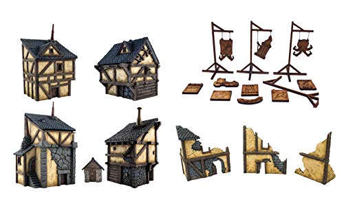 War World Gaming Fantasy Village - Aldea Medieval Fantástica - 28mm Wargaming Medieval Miniaturas Maquetas Dioramas Edificios Wargames Guerra Pueblo Edad Media